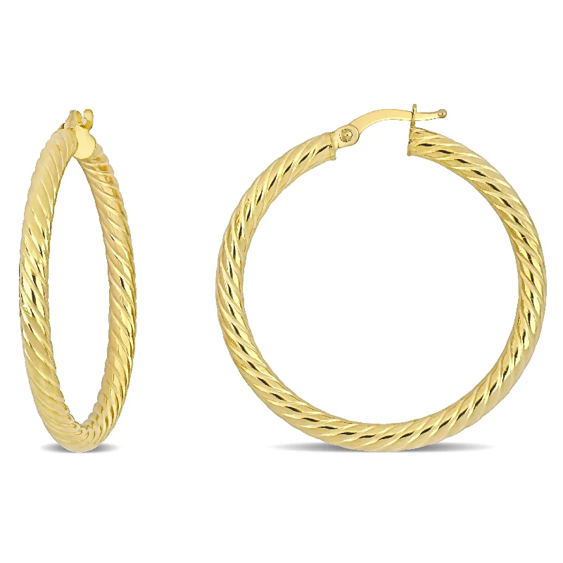 Screw Back Drop Earrings for Security -36 MM Textured Twist Hoop Earrings in 14K Yellow Gold