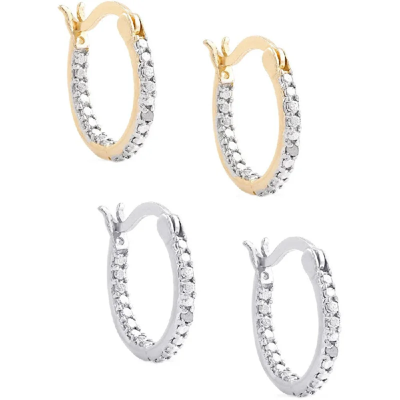 Drop Earrings for Christmas Party -Sterling Silver Diamond Accent Hoop Earrings (2-Pair Set )