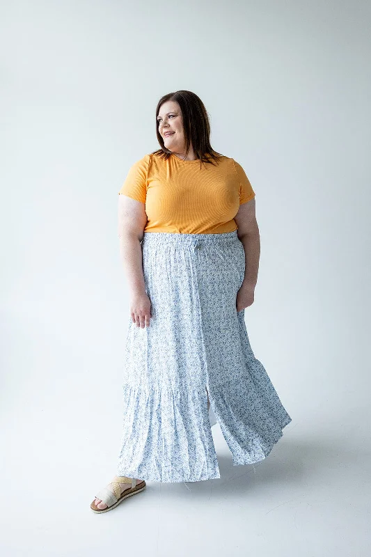 Plus size dresses with adjustable straps fit well -Sandals for hot weather -Plus size floral dresses -TIERED MAXI SKIRT IN DENIM FLORAL