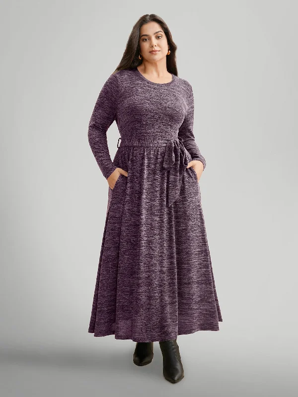 Plus size dresses for parties shine with confidence -Flat sandals with arch support -Plus size dresses for graduations -Round Neck Heather Belted Dress