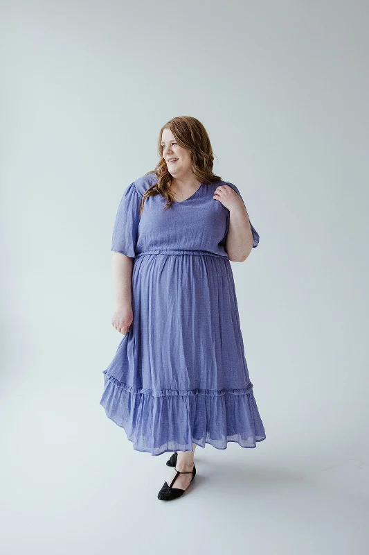 Chic plus size dresses for evenings drape perfectly -Stylish sandals for casual outings -Plus size dresses for outdoor events -TEXTURED FLUTTER SLEEVE DRESS WITH KICK HEM IN ULTRA PURPLE