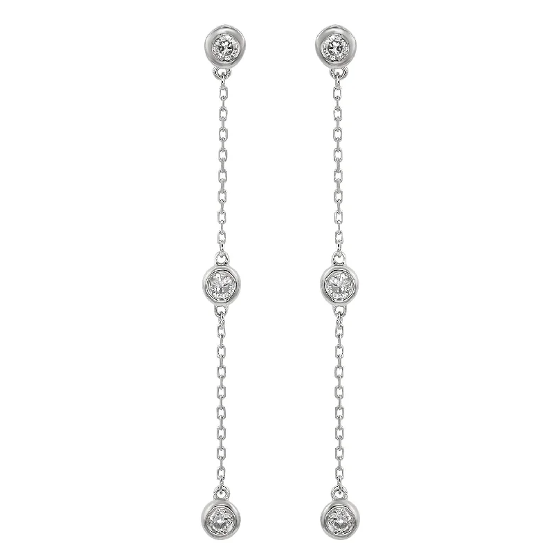 Drop Earrings with Hammered Finish -Suzy Levian White Gold 4/5 CTTW Diamond Station Dangle Earrings