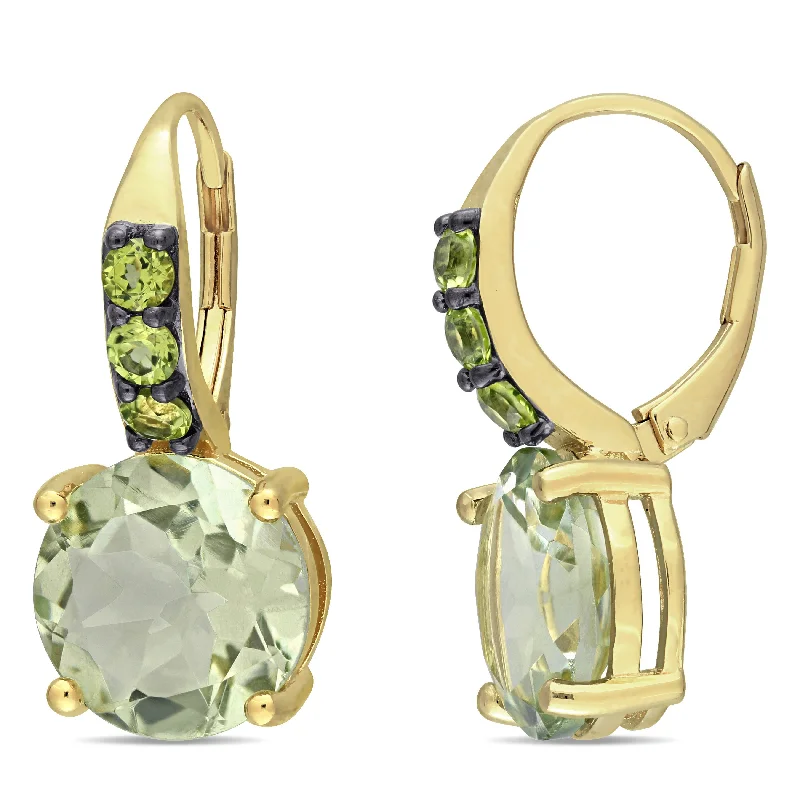 Short Drop Earrings for Subtle -Mimi & Max 12 3/8ct TGW Green Quartz Peridot Leverback Earrings in Yellow Sterling Silver with Black Rhodium