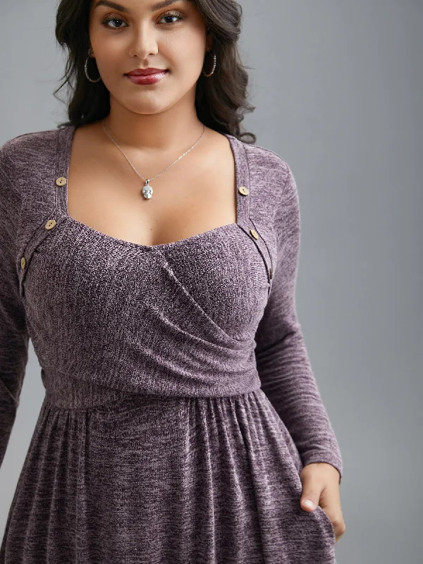 Plus size dresses featuring lace details feel romantic -Casual sandals for running errands -Plus size dresses for brunch -Heart Neckline Button Detailing Crossover Fit Dress