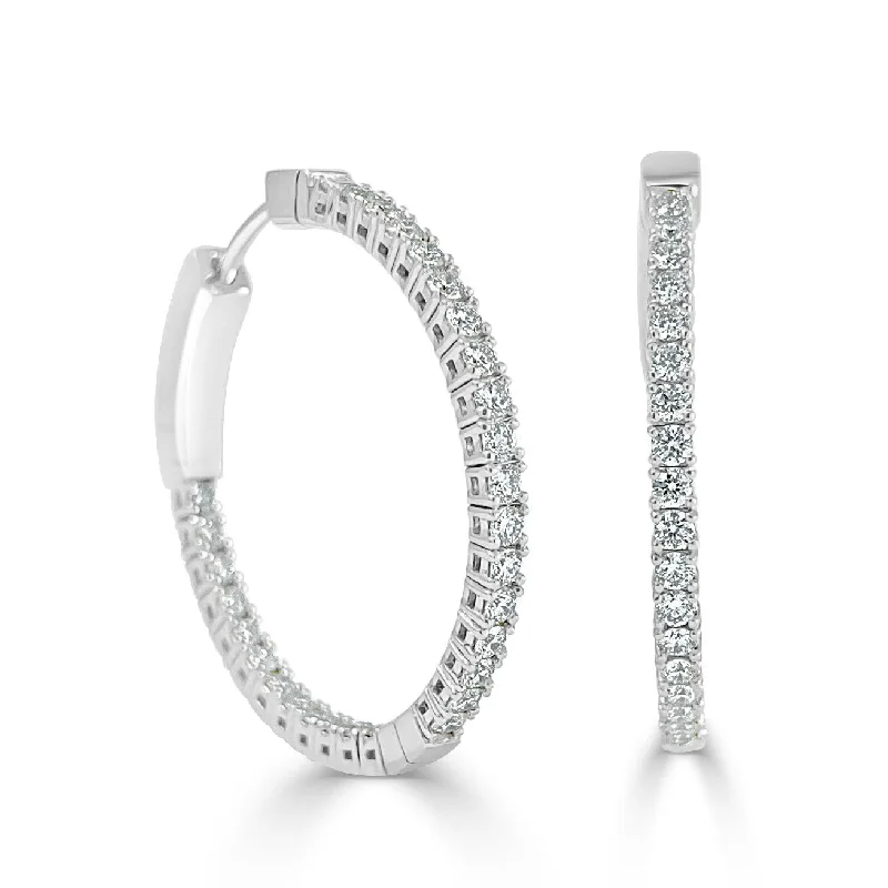 Drop Earrings for Wedding Ceremony -Joelle Collection Inside Out 1ct Diamond Flexible Hoop Earrings 14K White Gold 1 Inch