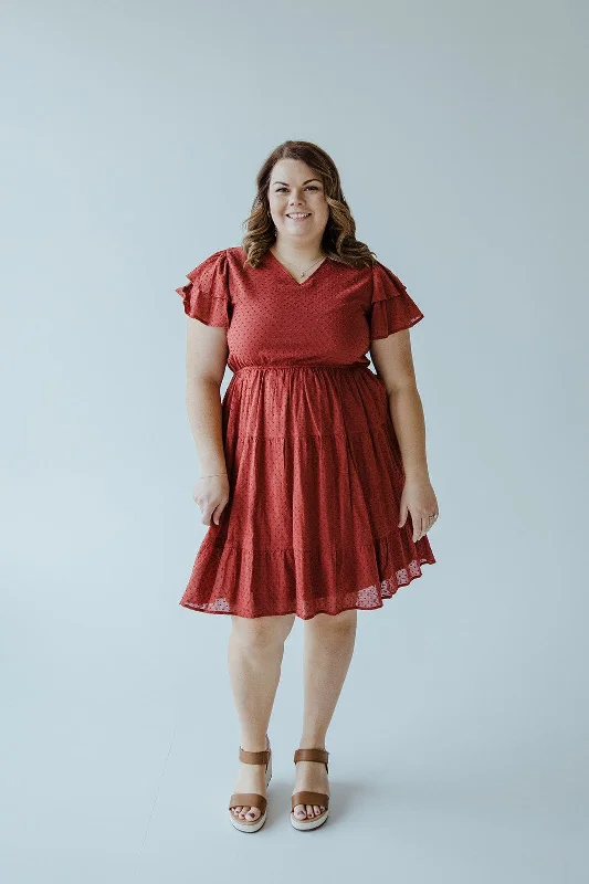 Plus size dresses with comfy fits ease days -Sandals for hot weather -Plus size floral dresses -SWISS DOT DOUBLE FLUTTER SLEEVE DRESS IN SPICED CRANBERRY