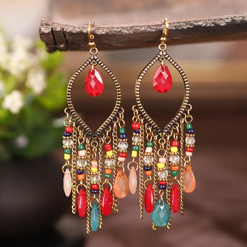 Rhinestone Drop Earrings for Sparkle -Wholesale Retro Creative High-end Bohemian Ethnic Style Earrings