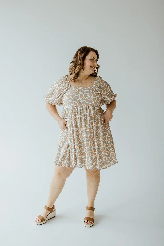 Plus size dresses featuring sequined tops glitter bright -Sandals with Velcro straps -Plus size dresses for spring -RETRO PRINT BUBBLE SLEEVE DRESS