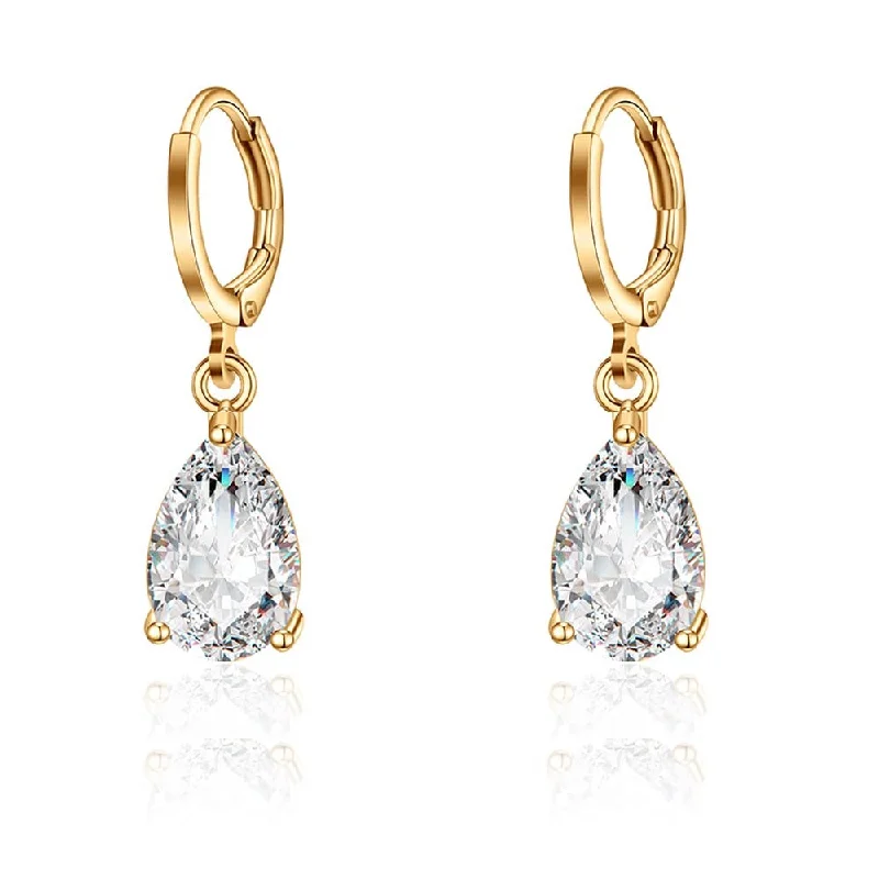 Drop Earrings for Beach Outfit -18k Gold Pear Drop Cubic Zirconia Earrings