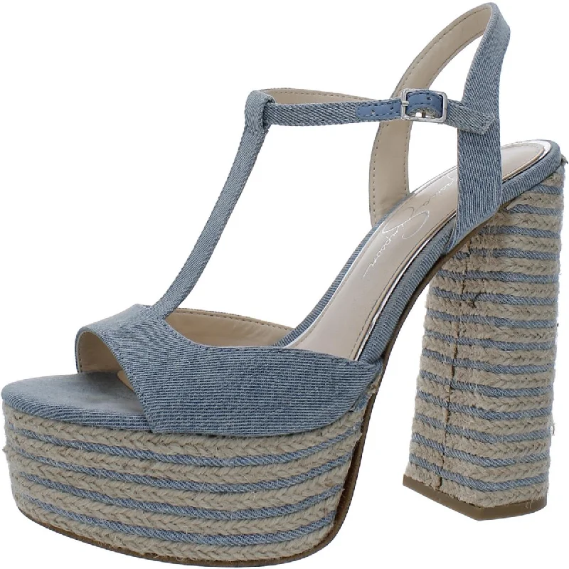 Comfortable sandals for men with leather straps and soft insoles for relaxed wear-Jessica Simpson Womens Ameeka Denim Peep-Toe Platform Heels