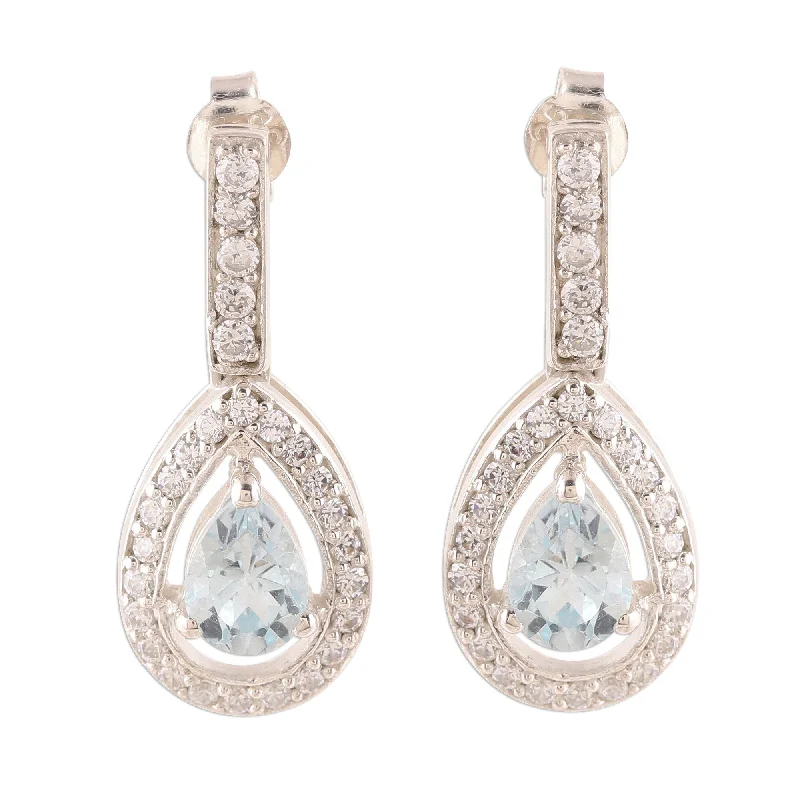 Drop Earrings with Filigree Work -Novica Handmade Arctic Tear Blue Topaz Dangle Earrings