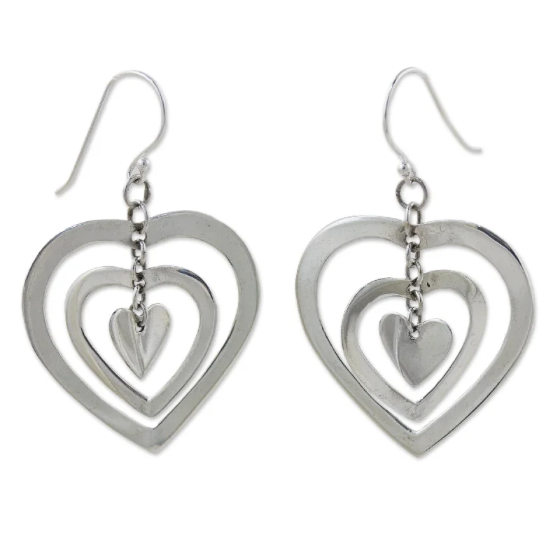 Drop Earrings with Chevron Designs -Novica Handmade Hypnotic Love Sterling Silver Heart Earrings