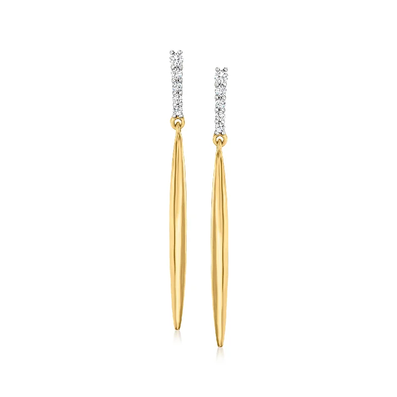 Floral Drop Earrings with Petals -Ross-Simons Diamond and 18kt Yellow Gold Linear Drop Earrings