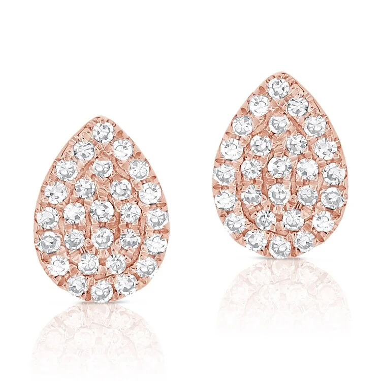 Gothic Drop Earrings with Dark Tone -Joelle Collection Diamond Pave Pear Shape Studs Earrings 14K Gold 1/6ct TDW