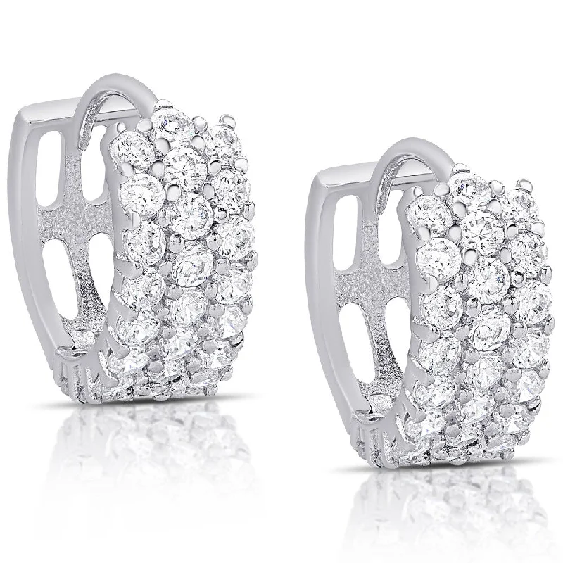 Long Drop Earrings for Dramatic -Dolce Giavonna Sterling Silver Cubic Zirconia Hoop Earrings