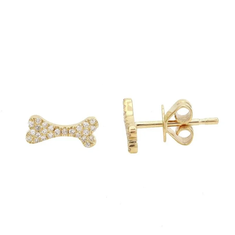 Drop Earrings for Fitness Activities -Joelle Collection Diamond Dog Bone Studs Earrings 14K Gold