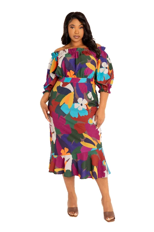 Affordable plus size dresses for casual days stay chic -High heel sandals for women -Plus size dresses with deep V-neck -Floral Off Shoulder Dress with Ruffle Hem