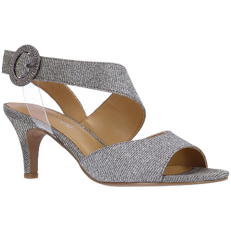 Elegant sandals for women with rhinestone detailing and wedge heels for dressy events-J. Renee Womens Safira Shimmer Ankle Strap Heels