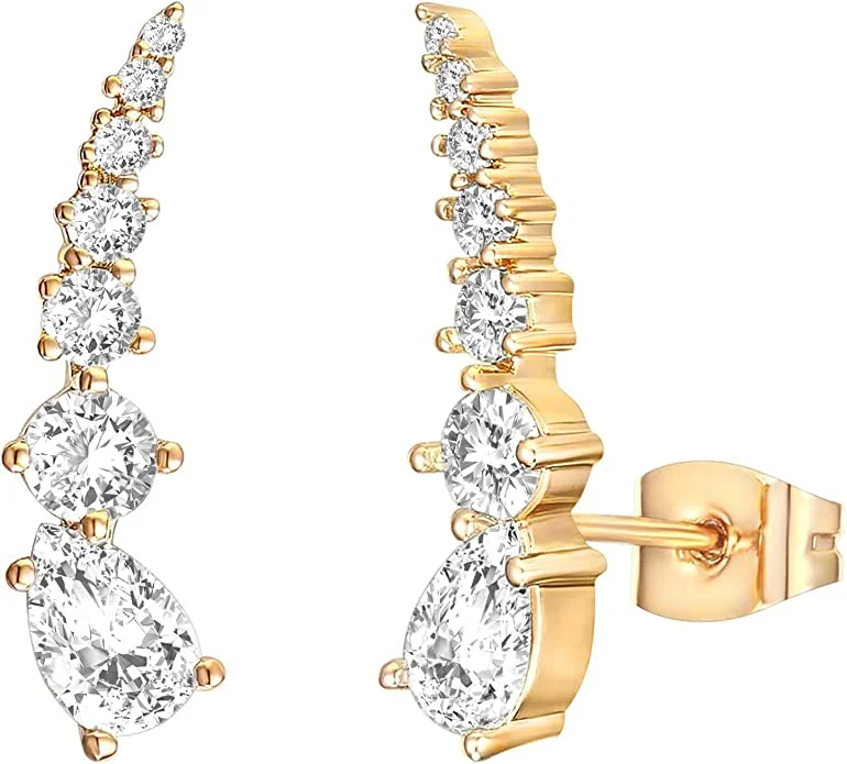 Drop Earrings for Bridesmaids Look -18K Gold Ear Climber Earrings