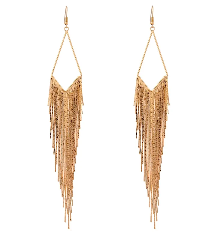 Drop Earrings with Matte Finish -18K Gold Long Tassel Marquise Earrings