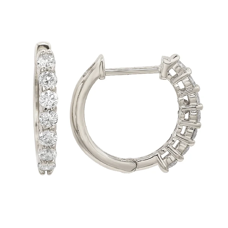 Drop Earrings with Polished Shine -Suzy Levian 14K Gold 1.40 CTTW Diamond Huggie Hoop Earrings