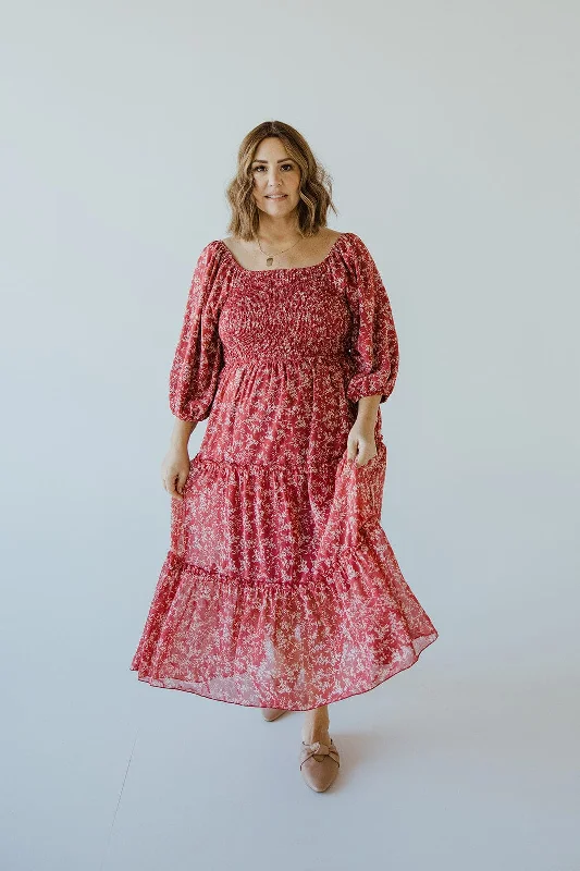 Plus size dresses with comfy flows feel gentle -Sandals with platform heels -Plus size dresses with a belt -SMOCKED BODICE MIDI LENGTH DRESS WITH BUBBLE SLEEVE