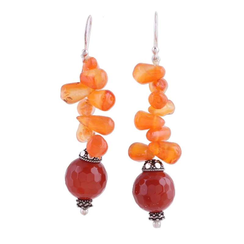 Drop Earrings with Embossed Patterns -Novica Handmade Ceremony Carnelian Dangle Earrings