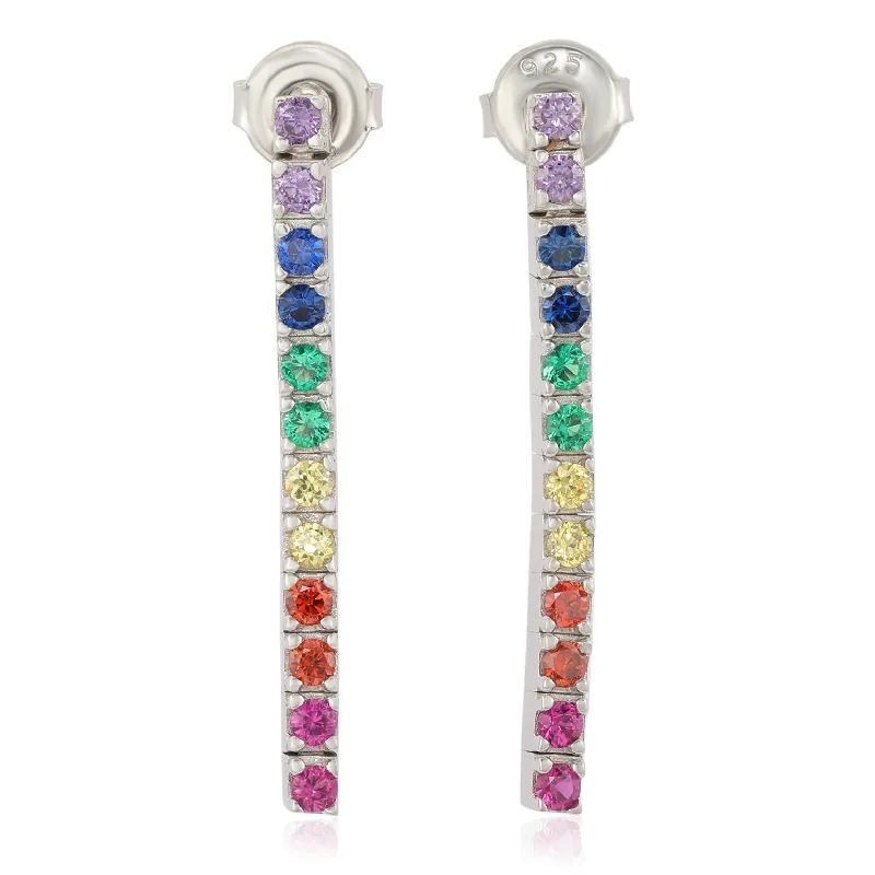 Drop Earrings for Birthday Celebration -Suzy Levian Sterling Silver Rainbow Cubic Zirconia Drop  Line Earrings