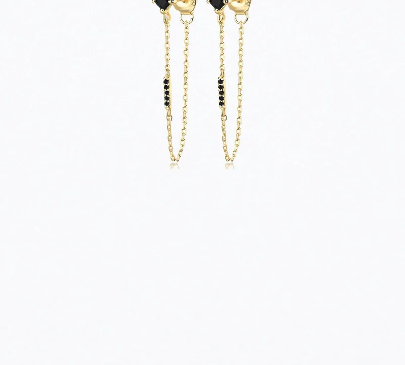 Bohemian Drop Earrings with Tassels -Iggy Long Chain Earrings Black Spinel In Gold/black