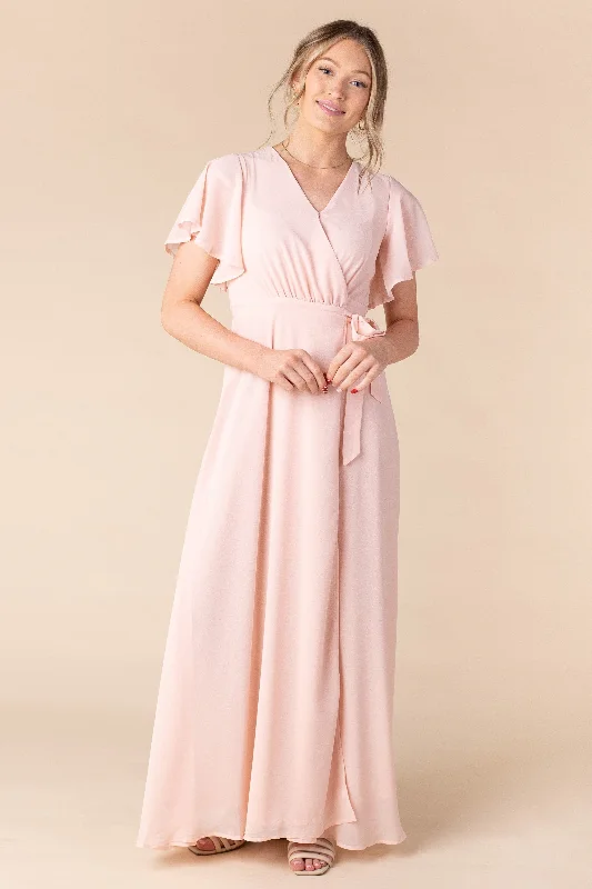 Plus size dresses for work stay professional always -Sandals with memory foam -Plus size dresses for special occasions -Naples Flutter Sleeve-Peach Blush