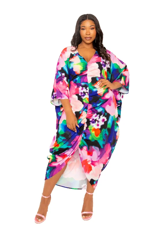 Plus size dresses featuring glitter accents sparkle bold -Women's leather sandals -Plus size party dresses -Printed Cinch Waist Kaftan Dress