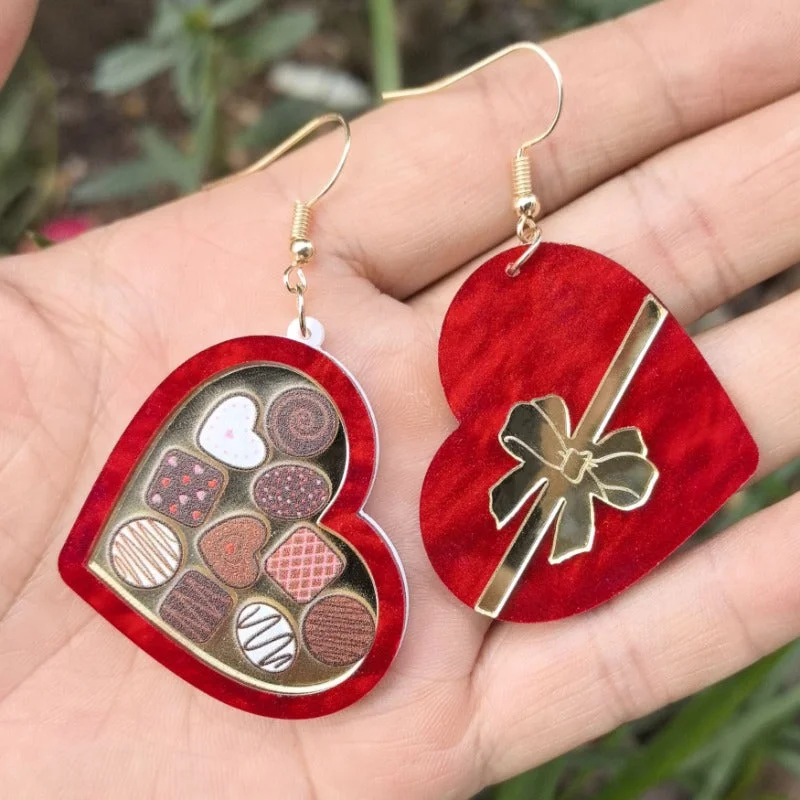 Waterproof Drop Earrings for Outdoor -Wholesale Valentine's Day Love Heart Rocket Gift Box Ice Cream Burgundy Retro High-end Earrings