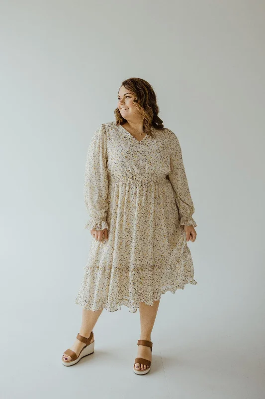 Plus size dresses with scalloped hems feel delicate -Fashion sandals with metallic finishes -Plus size dresses for casual outings -MIDI-LENGTH DOUBLE RUFFLE KICK HEM DRESS