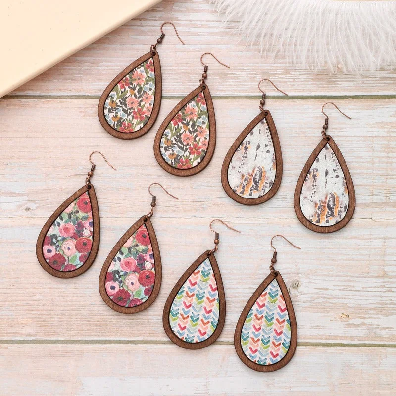 Drop Earrings for Evening Gown -Wholesale Ethnic Style Wooden Droplet Shaped Retro Earrings