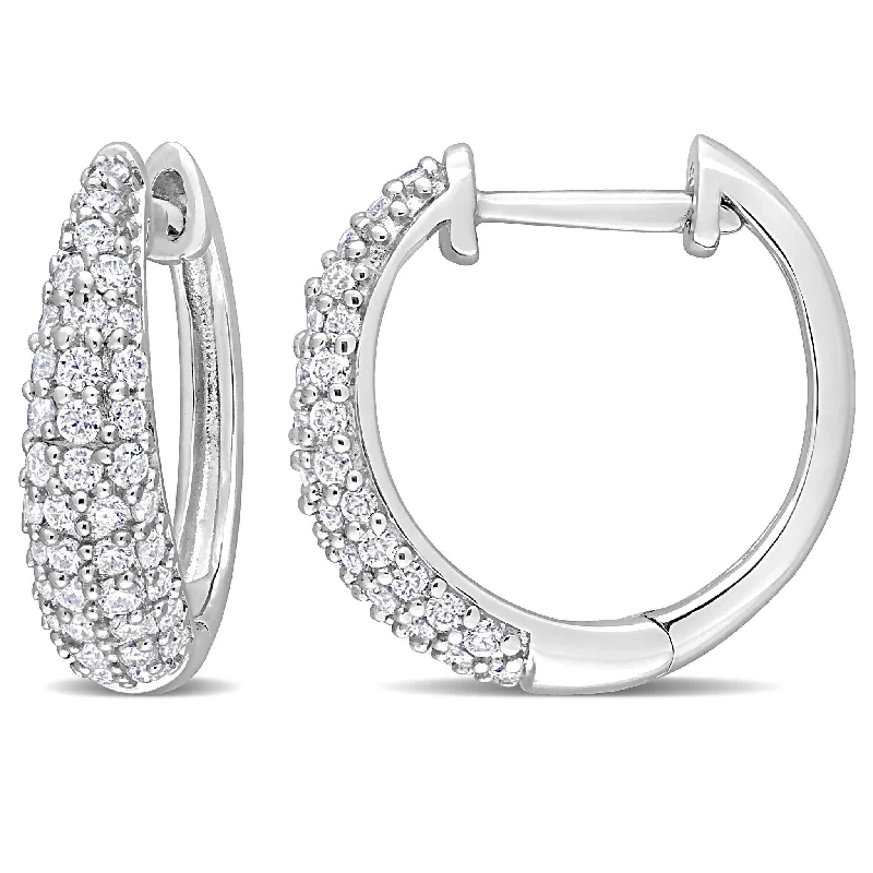 Maximalist Drop Earrings for Bling -Miadora 2/5ct DEW Created Moissanite Hoop Earrings in Sterling Silver