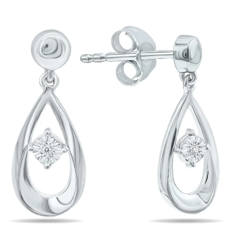 Drop Earrings with Chevron Designs -Marquee Diamond Accent Tear Drop Earrings in .925 Sterling Silver