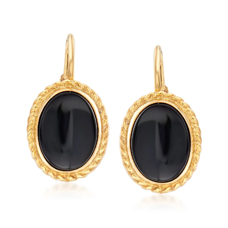 Retro Drop Earrings for Nostalgia -Ross-Simons 8x6mm Black Onyx Drop Earrings in 14kt Yellow Gold