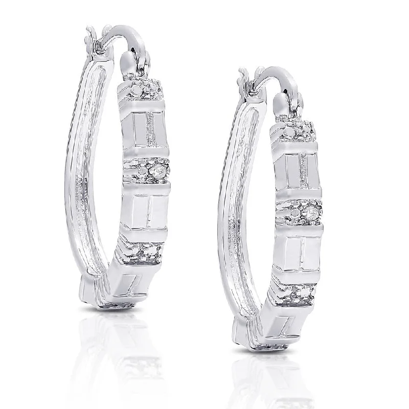 Drop Earrings for Birthday Celebration -Finesque Silver Overlay Diamond Accent Hoop Earrings