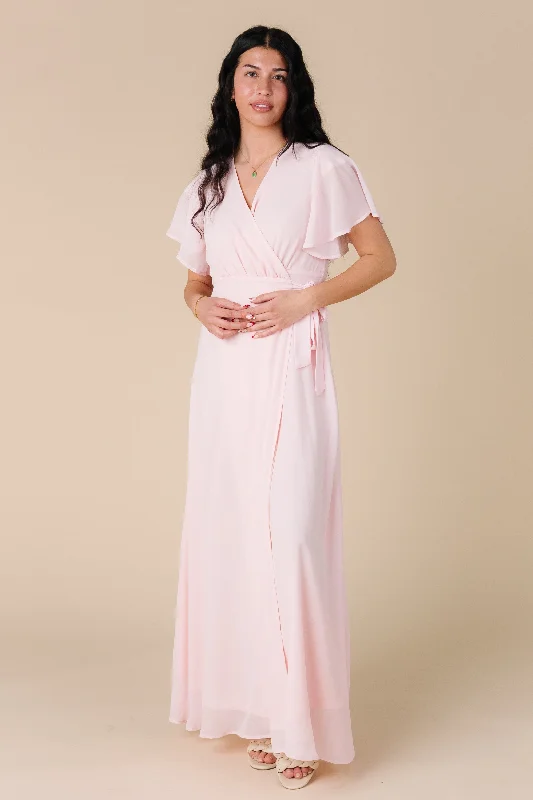 Plus size dresses for minimalist style stay clean -Sandals for casual beach strolls -Plus size dresses for evening parties -Naples Flutter Sleeve Wrap Dress - Pink