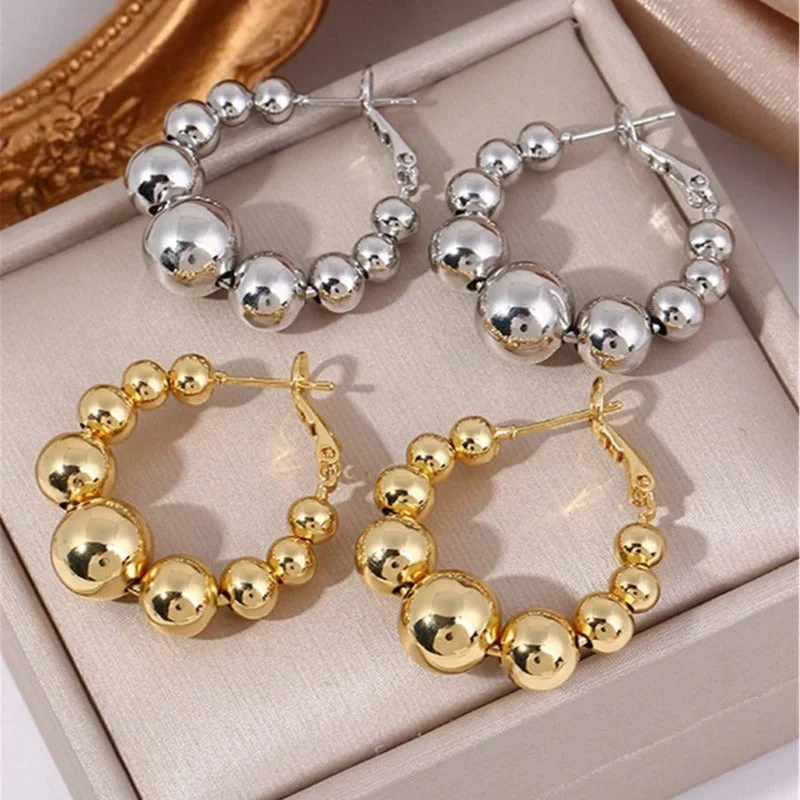 Nickel Free Drop Earrings for Safety -Wholesale Temperament, Metallic Feel, Fashionable and Versatile, with Round Bead Earrings