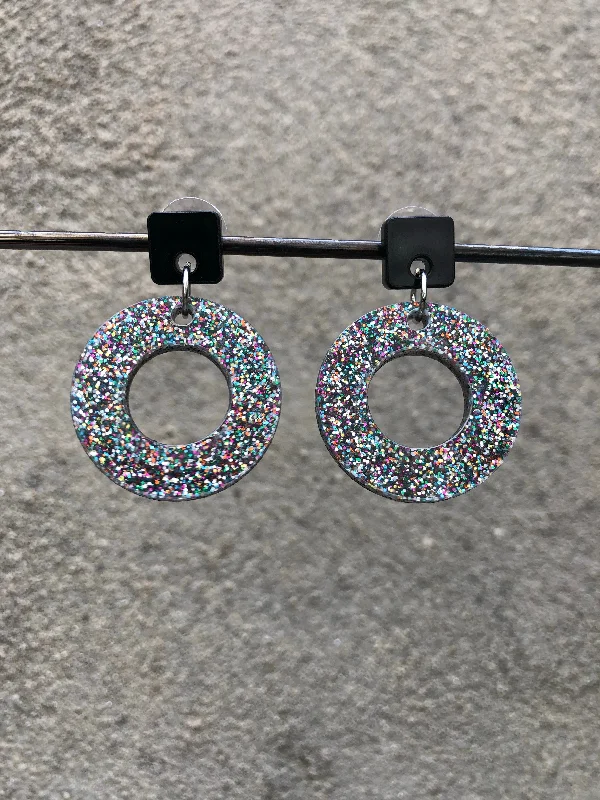 Ethnic Drop Earrings with Tribal Design -The Black + Glitter Two Tone Earrings (multiple options)