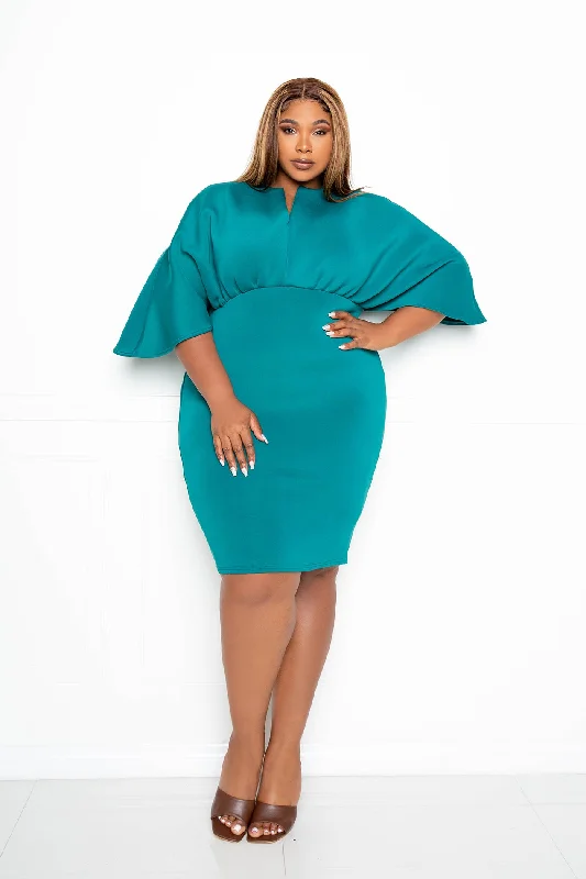 Plus size dresses featuring animal prints feel wild -Sandals for wide toe box -Plus size dresses with high necks -Scuba Cape Sleeve Bodycon Midi Dress