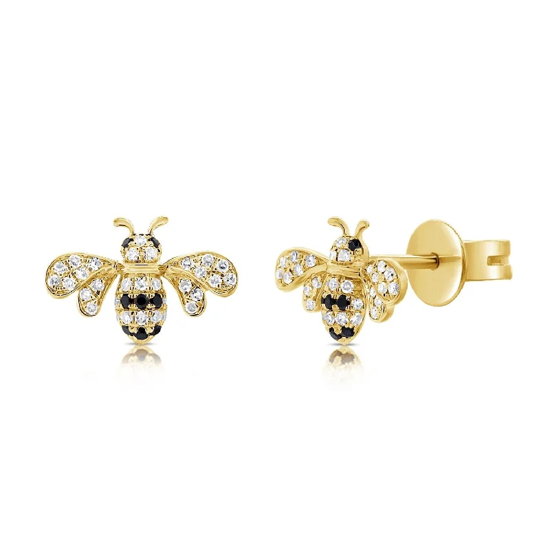 Round Drop Earrings for Classic -Joelle Collection Diamond Bumble Bee Studs 14K Gold - Bumble Bee Earrings -