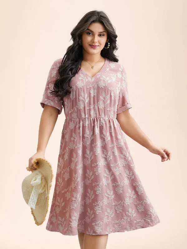 Plus size dresses featuring sequined tops glitter bright -High-quality sandals for daily wear -Plus size dresses with chiffon fabric -V-Neck Floral Textured Pockets Dress