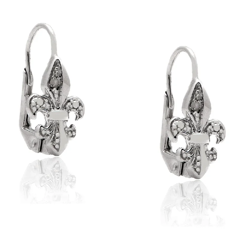 Drop Earrings with Vine Designs -Finesque Sterling Silver Diamond Accent Fleur De Lis Leverback Earrings (I-J, I2-I3)