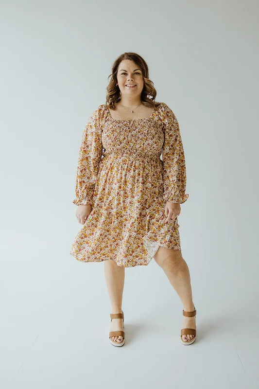 Plus size dresses for long days support fully -Sandals with toe protection -Plus size dresses with bold prints -LONG SLEEVED SMOCKED BODICE FLORAL DRESS