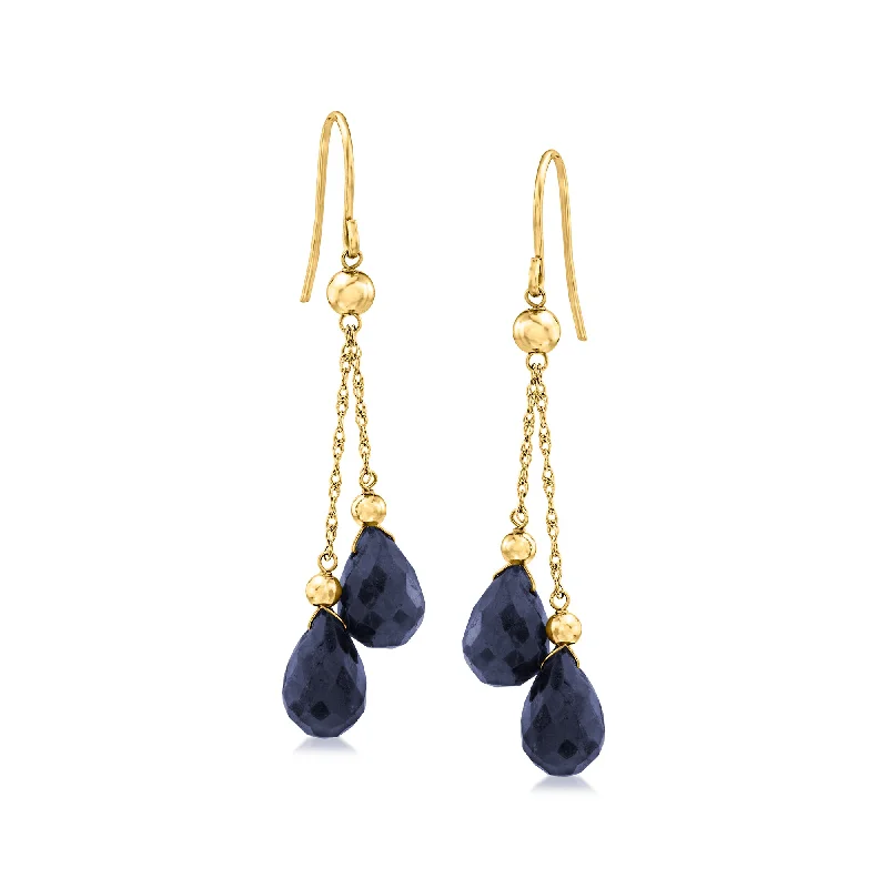 Gemstone and Diamond Drop Earrings for Opulence -Ross-Simons Sapphire Double-Drop Earrings in 14kt Yellow Gold